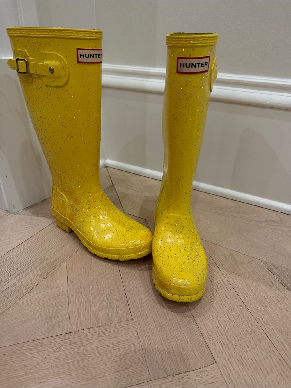 Hunter Kids Yellow Glitter Tall Rain Boots